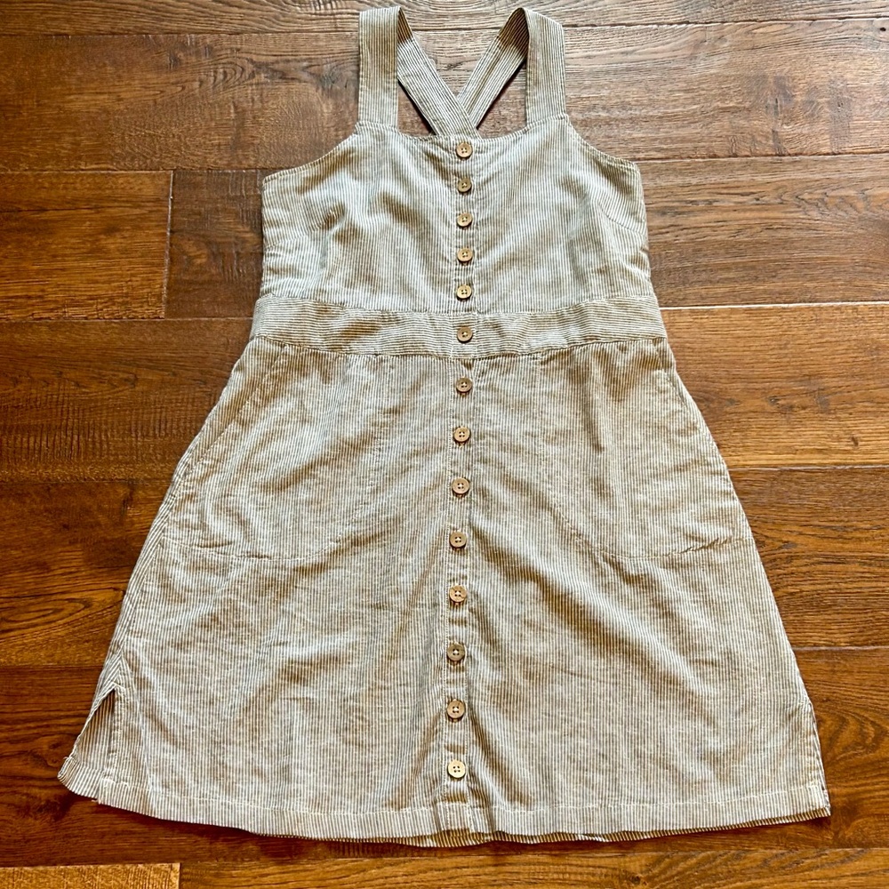 Hemp Button-Down Dress with Blue Pinstripes
